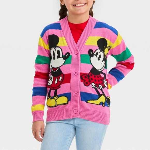 Disney Other - Disney 100 Girls Pink Retro Striped Cardigan Size Medium
